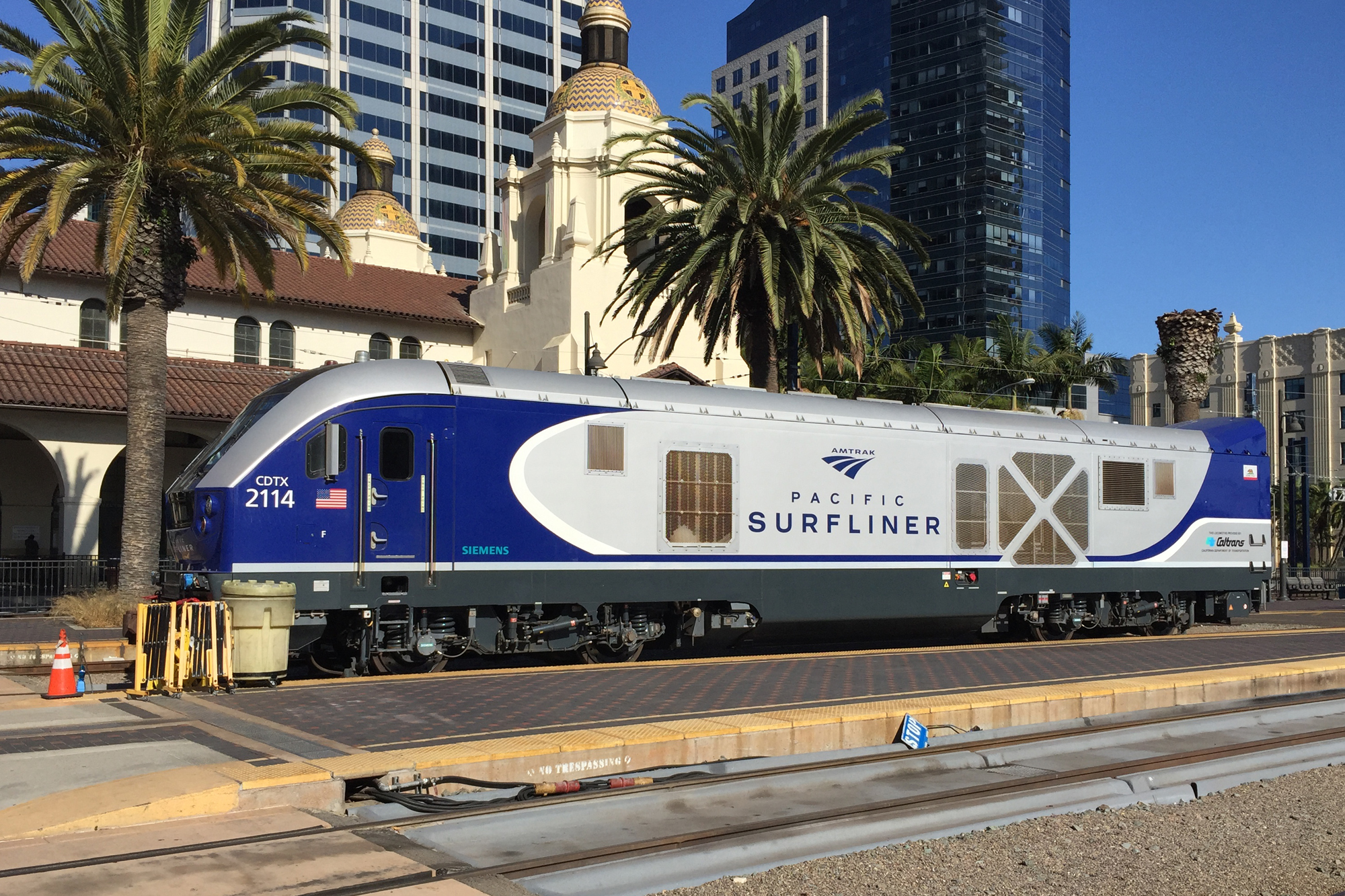 Pacific Surfliner at the Santa Fe train station at downtown San Diego (California, USA).